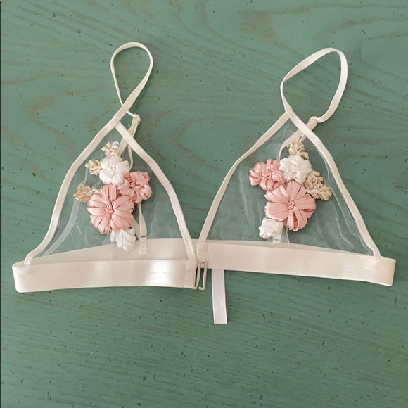 A La Folie Other - A La Folie white sheer/ribbon florets bralette